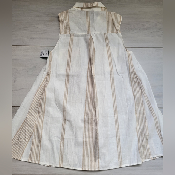 Tunic Striped Sleeveless Button-Up Dress Size Medium Cream & Tan *New* - Picture 8 of 9